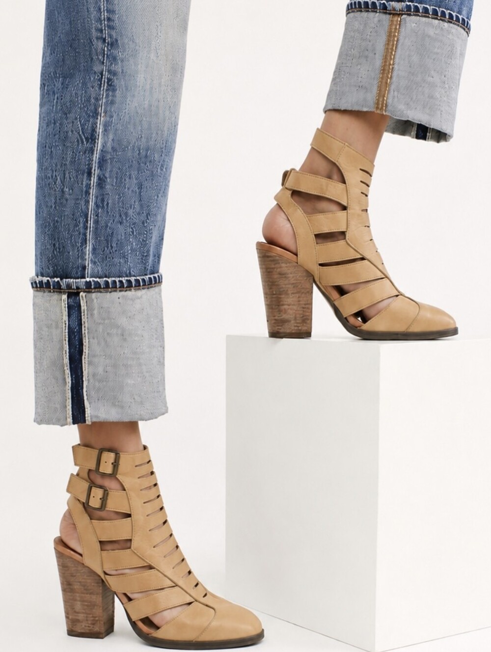 NEW Free People Hayes Cutout Leather Boots Natural Beige Western Boho Size 8.5